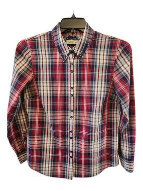 COTTON PLAID BUTTON DOWN WOMENS SHIRT ORVIS SIZE 12 LIKE NEW WRINKLE RESISTANT